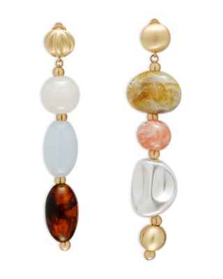 Mercier Stone Beaded Clip On Linear Drop Earrings 