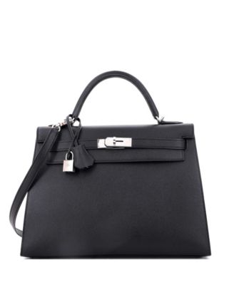 Kelly 32 Handbag Black Epsom with Palladium Hardware