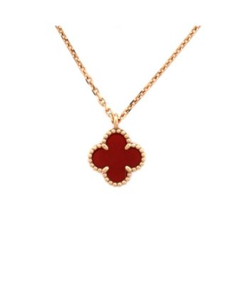  Sweet Alhambra Pendant Necklace 18K Rose Gold and Carnelian, 15.25 - 16"