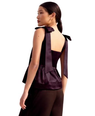  Tie Shoulder Satin Top