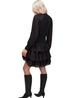  Dash Print Tiered Mini Dress