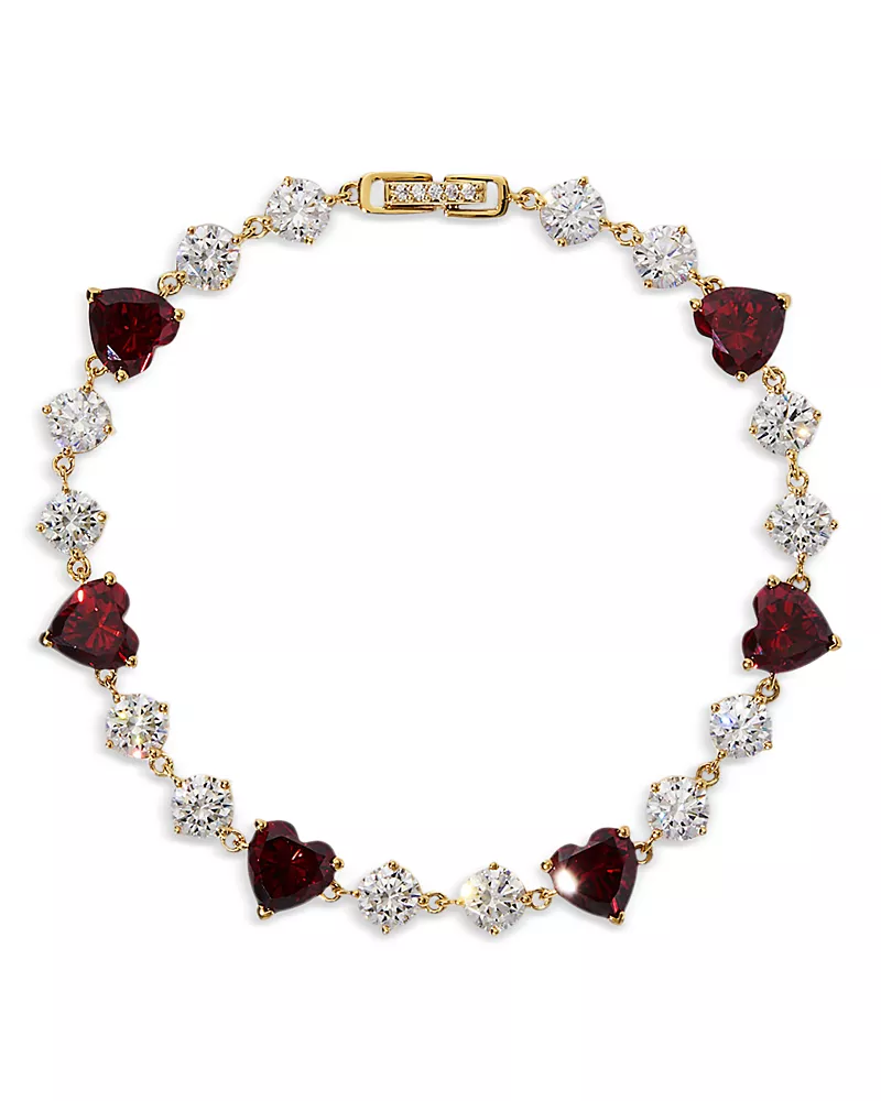 Nadri Le Bisou Red Cubic Zirconia Heart Line Bracelet