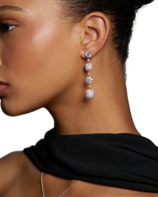 Crushed Cubic Zirconia Cushion Linear Drop Earrings 