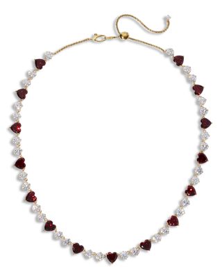 Le Bisou Red Cubic Zirconia Heart Collar Necklace, 18"