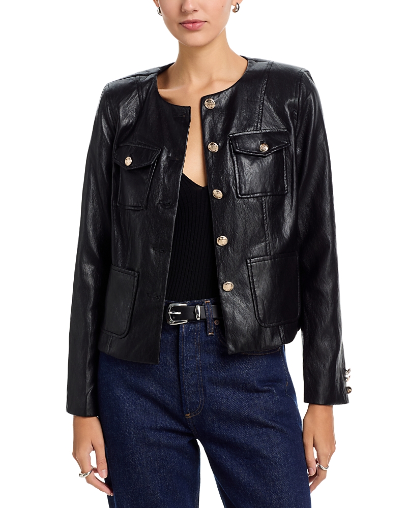 T Tahari Collarless Faux Leather Jacket In Black