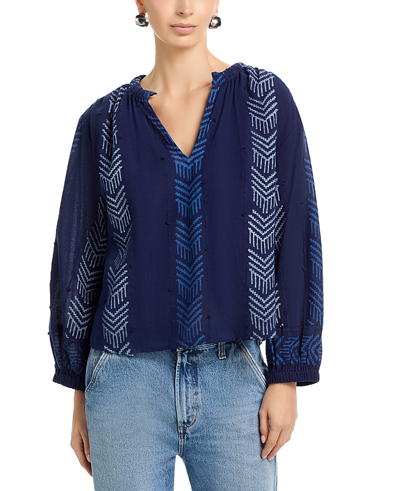 Velvet By Graham & Spencer Effie Split Neck Top In Blue