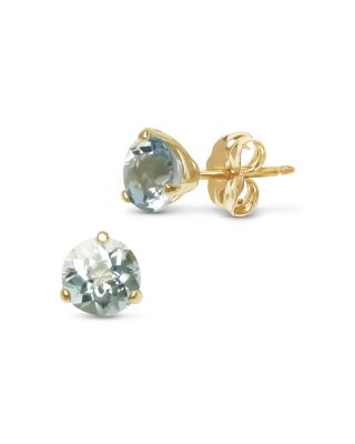 Gemstone Three Prong Stud Earrings in 14K Yellow Gold