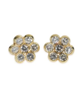  Vintage Flower Cluster 18k Yellow Gold Earrings