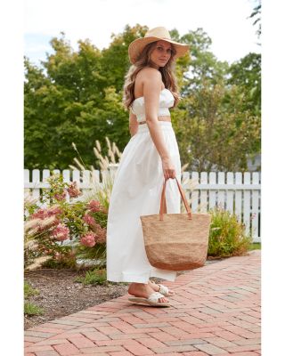 Montauk Color Block Raffia Tote