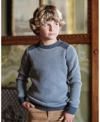 Boys' Organic Long Sleeve Shoulder Detail Crewneck Pullover Sweater - Little Kid, Big Kid