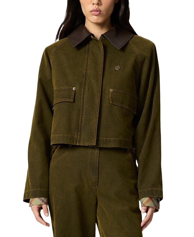 Nocturne Contrast Collar Utility Cropped Jacket In Green