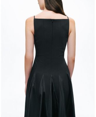  Square Neck Pleated Midi Dress