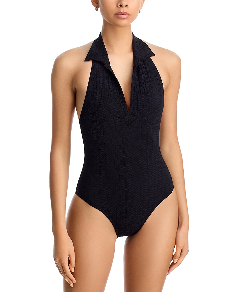 Lisa Marie Fernandez Polo Maillot Collared Swimsuit In Black