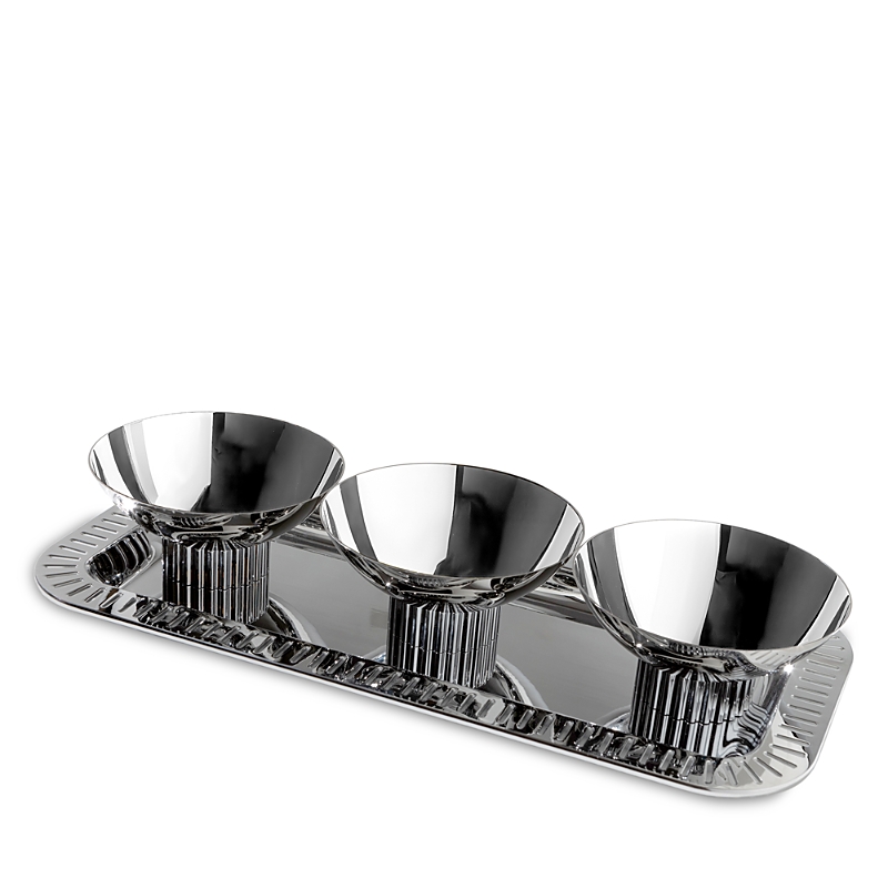 Anna New York Striations Tray And Bowls In Silver