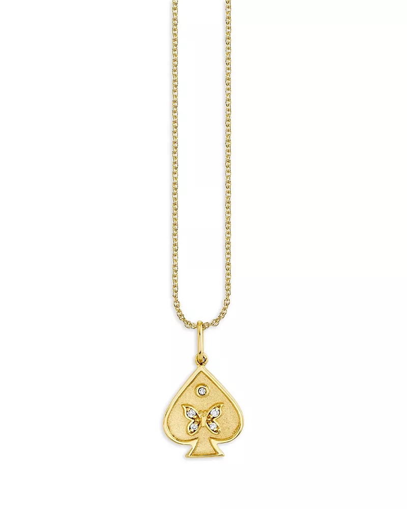Sydney Evan 14K Yellow Gold Diamond Ace of Spades Charm Necklace, 16