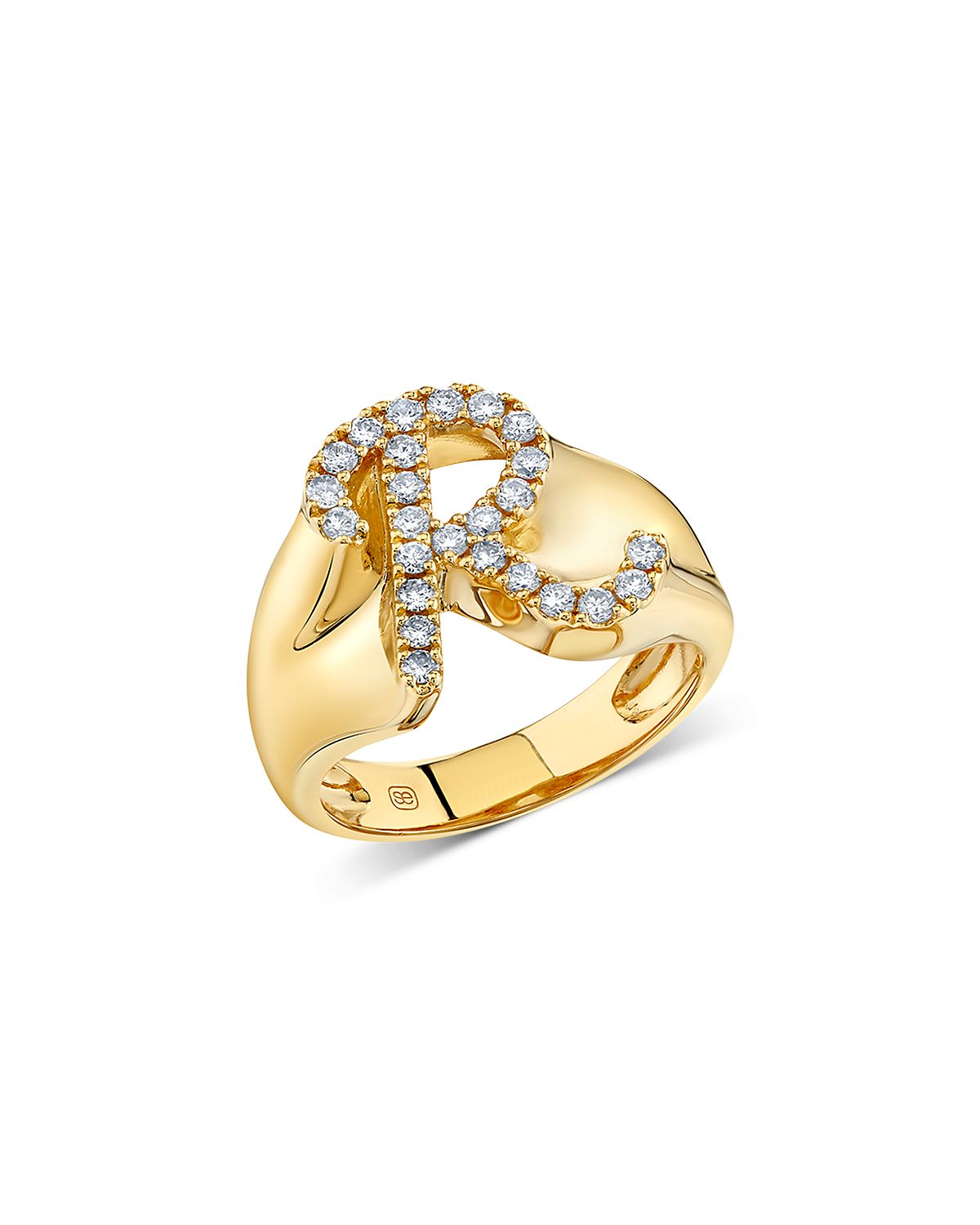 Sydney Evan 14K Yellow Gold Diamond Script Letter R Signet Ring, 0.41 tcw