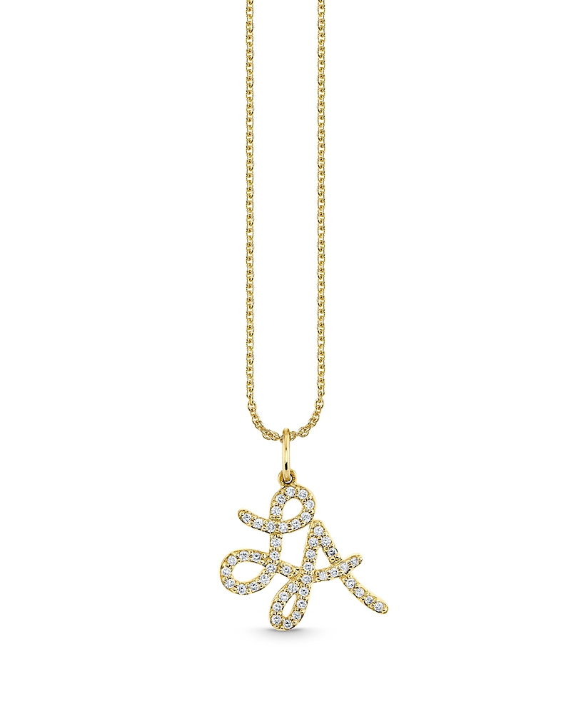 Sydney Evan 14k Yellow Gold Diamond La Script Charm Necklace, 16 In Gold