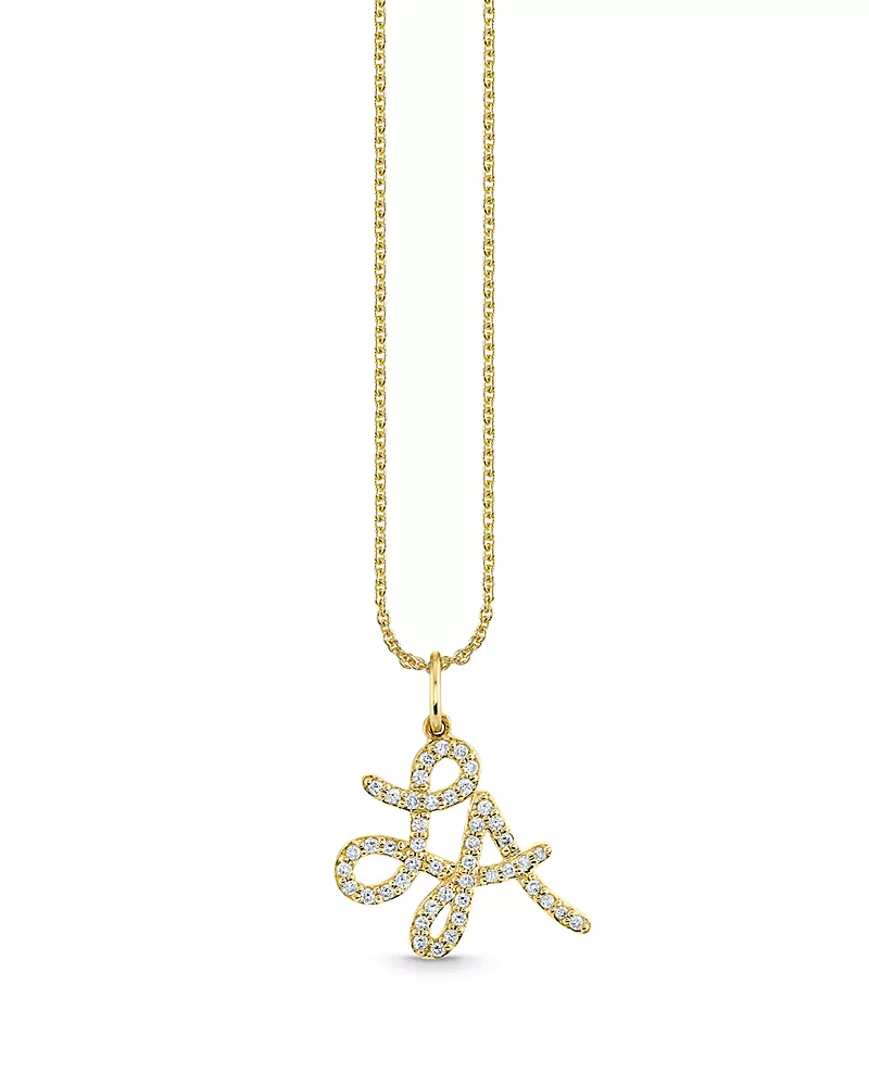 Sydney Evan 14K Yellow Gold Diamond La Script Charm Necklace, 16