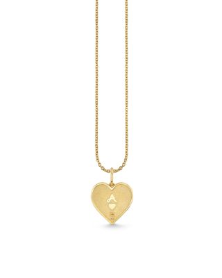 14K Yellow Gold Diamond Ace of Hearts Charm Necklace, 16"