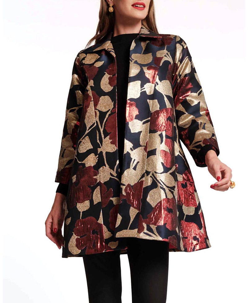 Frances Valentine Cornelia Swing Coat In Floating Floral Jacquard In Multi