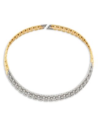 18K White & Yellow Gold Reflexion Diamond Cuff Collar Necklace, 15"