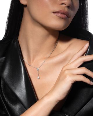 18K White Gold My Twin Diamond Pear & Emerald Cut Lariat Necklace, 17.7"