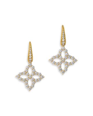 18K Yellow Gold Diamond Princess Outline Drop Earrings