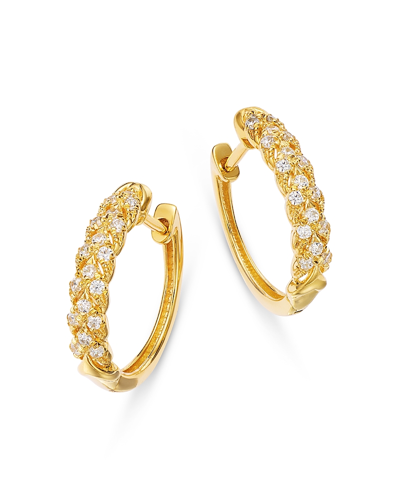 Bloomingdale's Fine Collection Diamond Textured Huggie Earrings in 14K Yellow Gold, 0.25 tcw