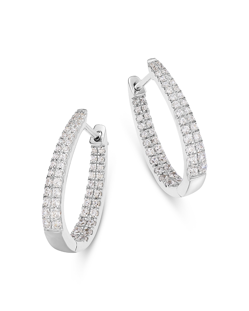 Bloomingdale's Fine Collection Diamond Double Row Oval Hoop Earrings in 14K White Gold, 1.0 tcw