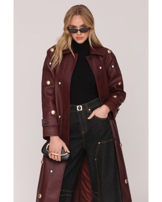 Studded Faux Ever Leather™ Belted Trench Coat