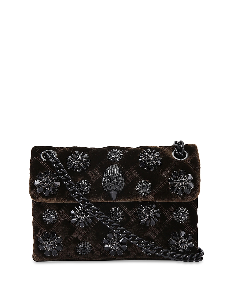 Kurt Geiger Kensington Mini Embellished Velvet Convertible Crossbody In Brown