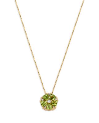 Peridot & Diamond Pendant Necklace in 14K Yellow Gold, 16"