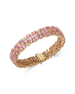 Luxe Collection Pink Sapphire & Diamond Triple Row Bracelet in 14K Yellow Gold
