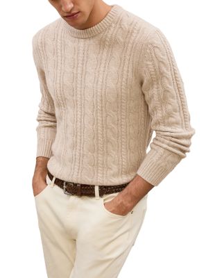 Saunders Long Sleeved Crewneck Cable Cashmere Blend Sweater  