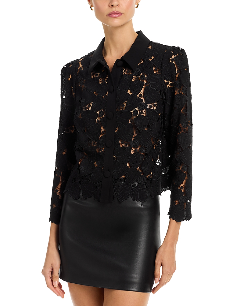 Milly June Embroidered Lace Shirt In Black