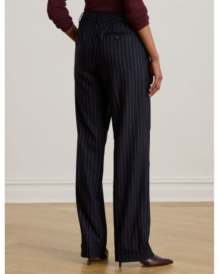 Striped Pleated Wool Blend Twill Pants