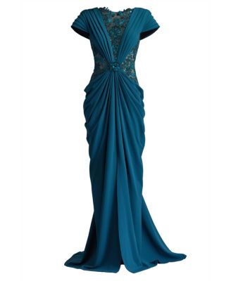 Julina Draped Overlay Embroidered Gown