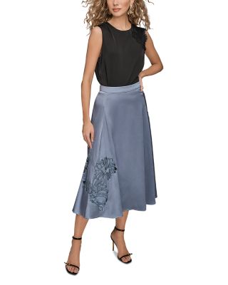 Embellished Satin Midi Skirt