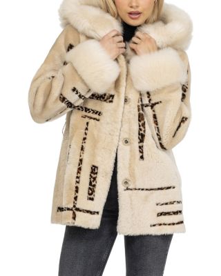 Reversible Shearling Parka with Shearling Hood Trim & Cuffs with Belt Coat