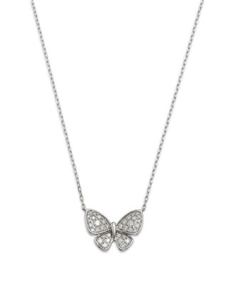 Diamond Butterfly Pendant Necklace in 14K White Gold, 0.45 tcw
