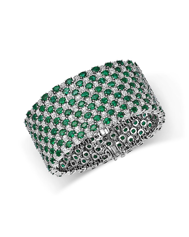 Bloomingdale's Fine Collection Luxe Collection Emerald & Diamond Multirow Bracelet in 14K White Gold