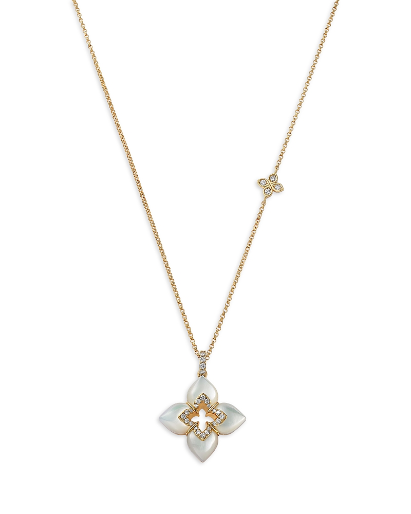Roberto Coin 18k Yellow Gold Venetian Princess Cabochon Mother Of Pearl & Diamond Flower Pendant Necklace, 16-18 In Gold