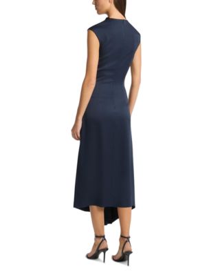 Satin Cowl Neck Cinched Dress