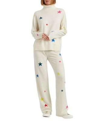  Women's Wool Cashmere Star Wide Leg Track Pants