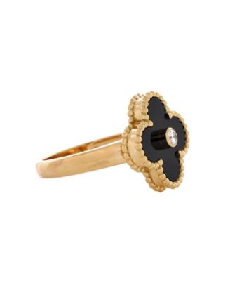  Vintage Alhambra Ring 18K Gold with Onyx and Diamond