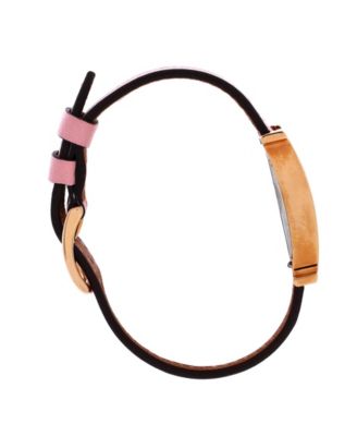 Heure H Quartz Watch in Plated Metal and Leather with Mother of Pearl 25mm