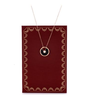  Small Amulette de Cartier Pendant Necklace 18K Rose Gold with Onyx and Diamond, 23.5"