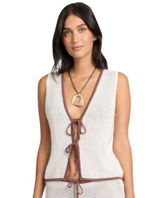  Linen Knit Tie Front Tank Top