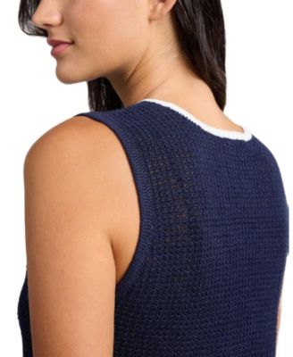  Linen Knit Tie Front Tank Top