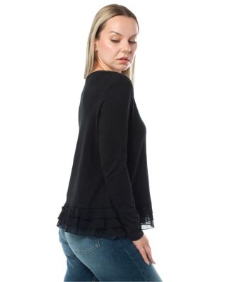  Mixed Media Ruffle Hem Tee